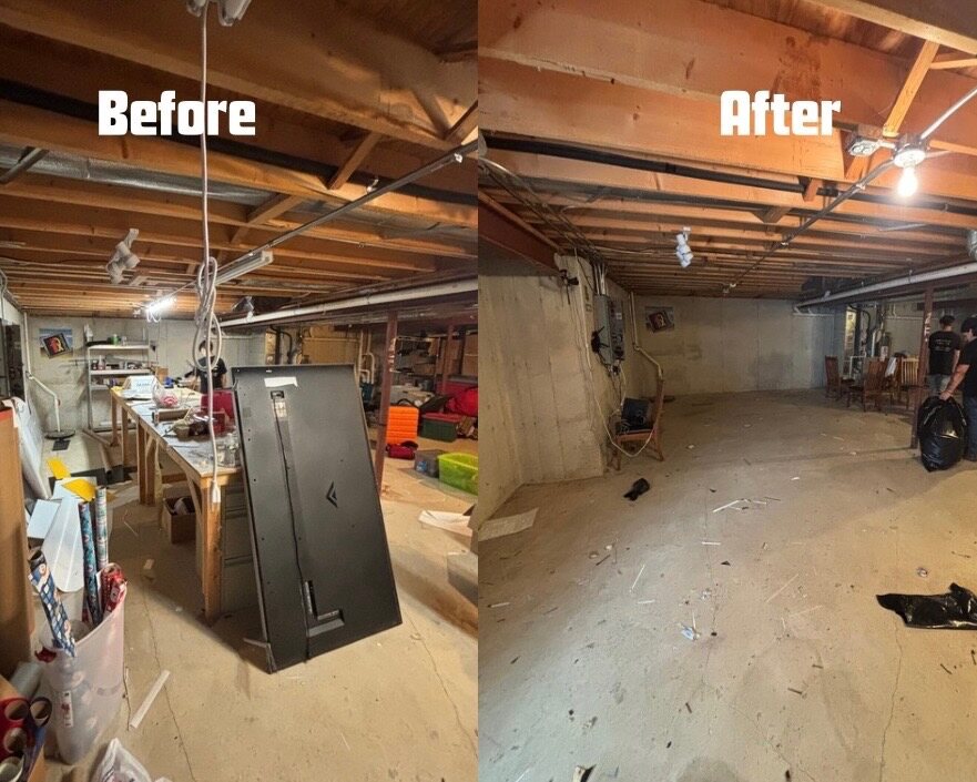 Before and after basement workshop cleanout