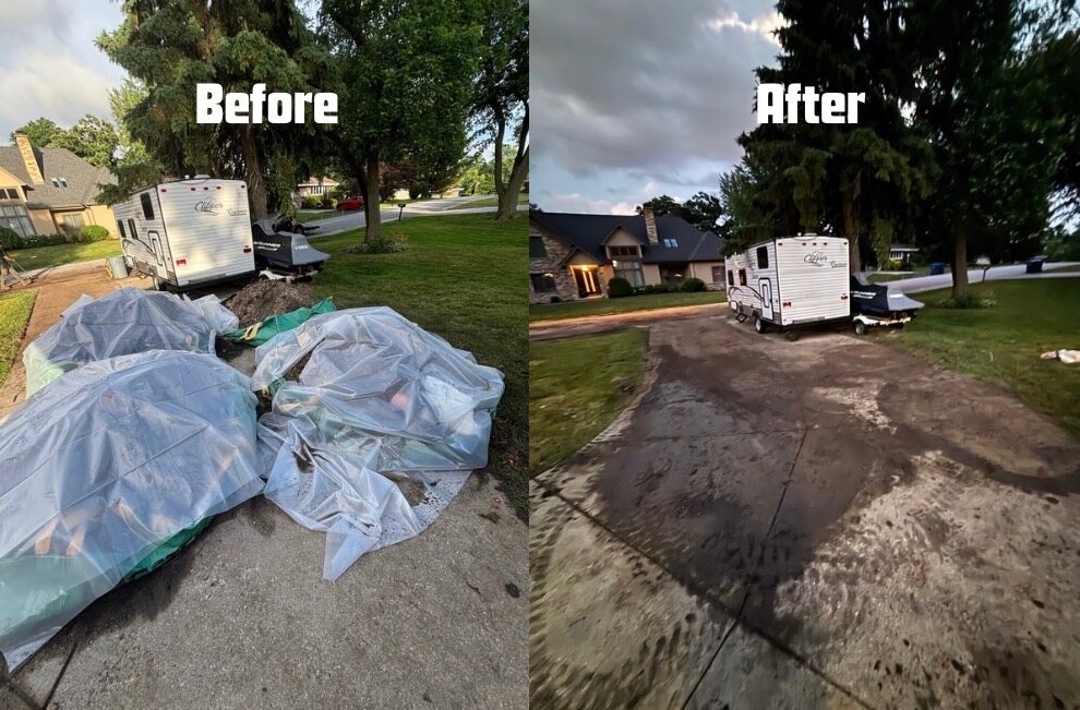 Before and after driveway junk and bagged debris removal